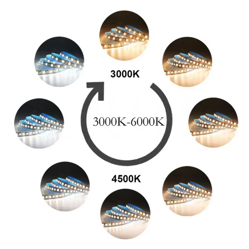 Tira de luces LED de doble Color PCB 2835 CCT de 5mm DC 12V 24V 120leds/m 5M tira de luz LED cinta de diodo Flexible para espacios pequeños y estrechos