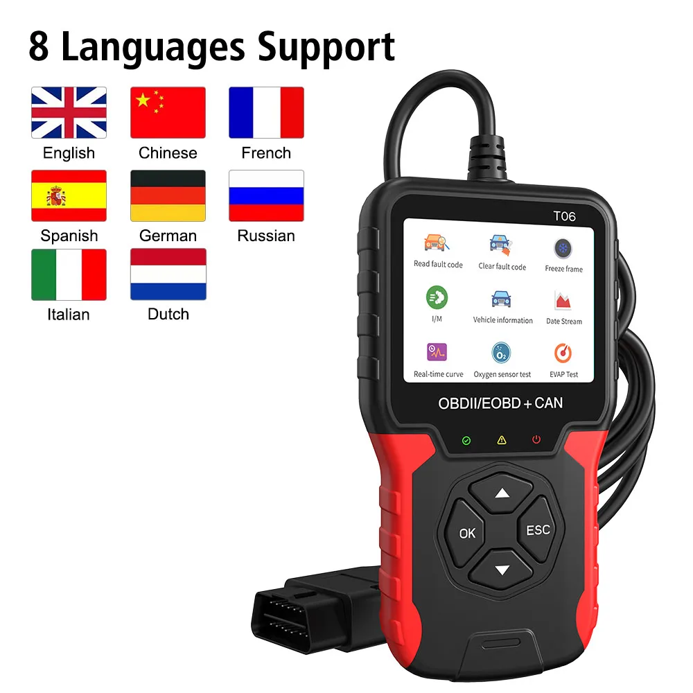 Check Engine System T06 Auto Accessories Battery Tester Multi-language Support Code Reader Car Diagnostic Tool OBD2 Scanner