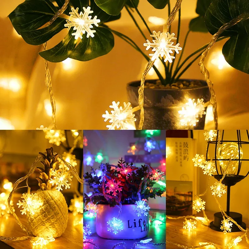 80/40/20/10 LED Christmas Fairy Light String USB Battery Box Powered Snowflake Light String New Year Decorative Light