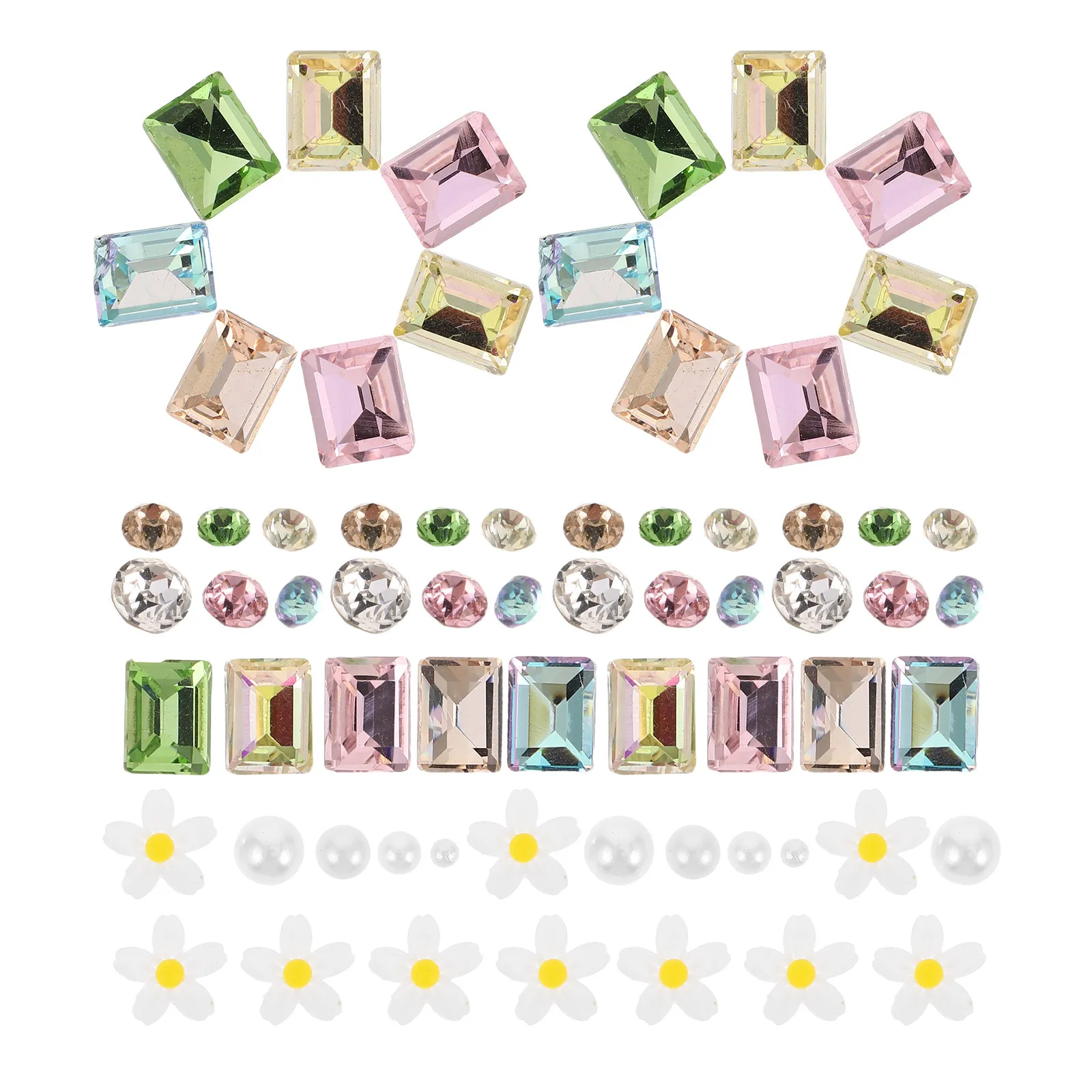 5Pack Nail Art Rhinestones Set 3D Daisy Flower Charms Multicolor Pearls Rhinestone Nail Decorations DIY Accessories