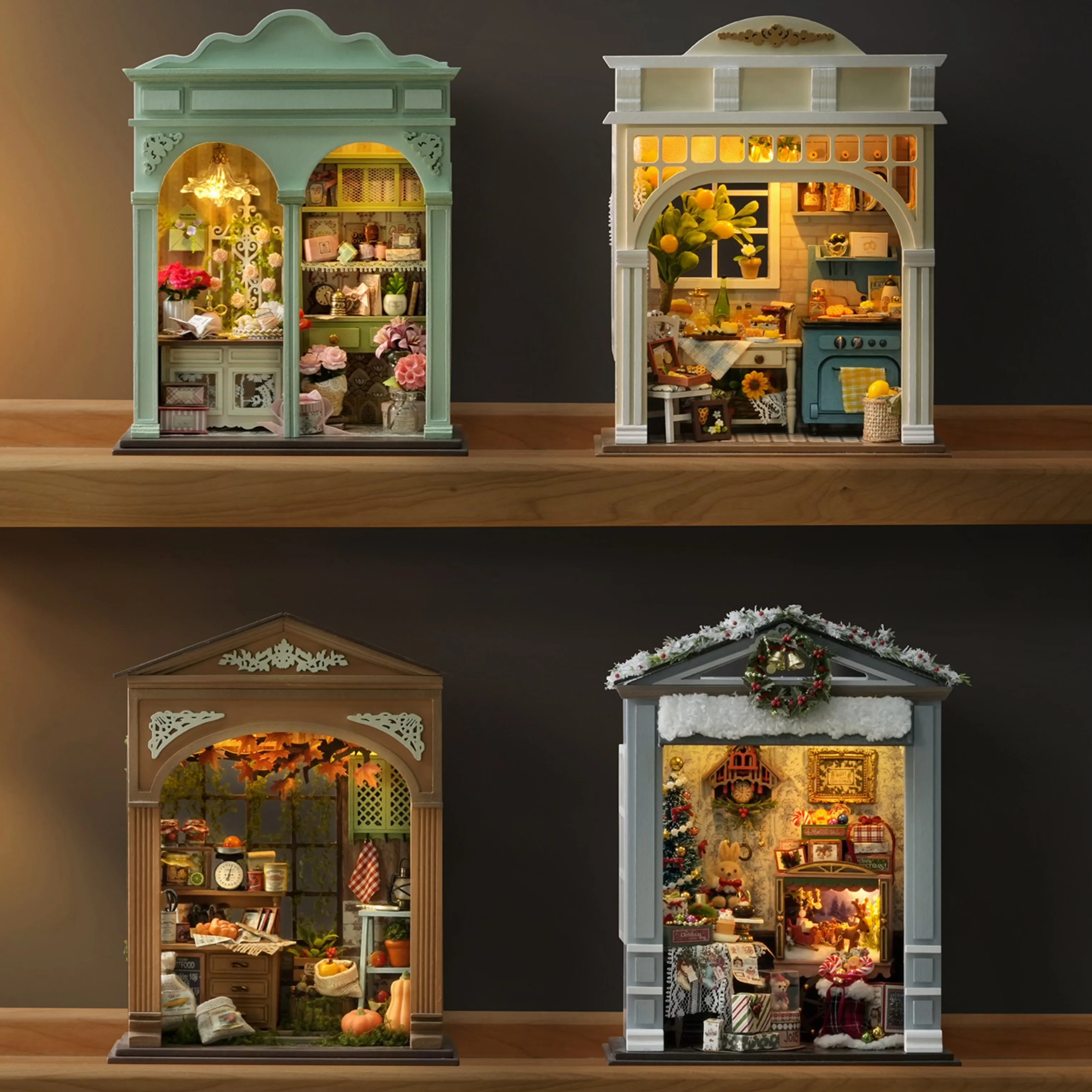 

DIY Miniature Wooden Dollhouse Kit Hand Assembled Kitchen spring Themed Model With LED Lights Desktop Decor Craft Adults Gifts