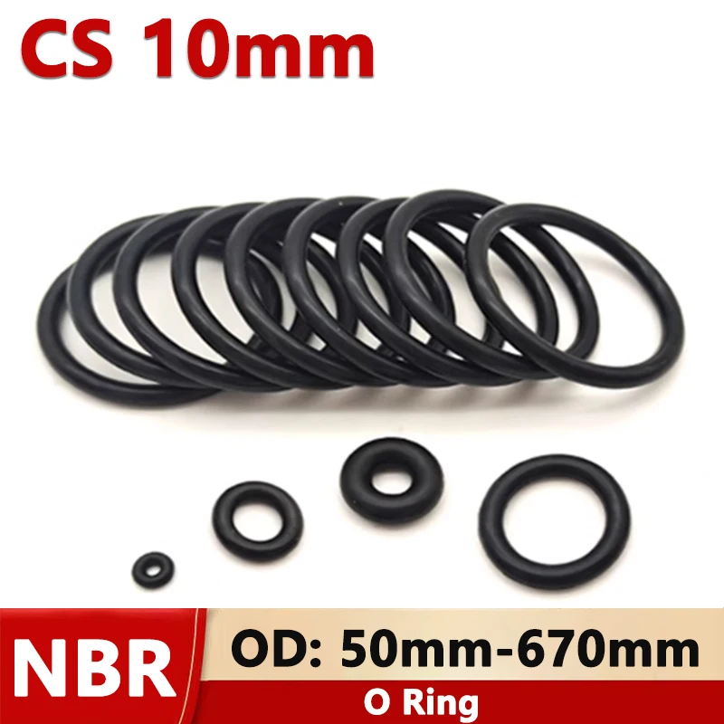 

CS 10mm O-Ring NBR O Ring Sealing Gasket OD 50mm-670mm Black Nitrile Rubber Spacer Oil Resistance Washer Round Shape