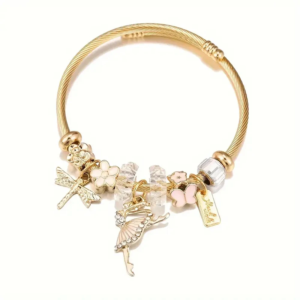 A new European and American DIY golden series ballet dancer dancing girl butterfly beaded bracelet jewelry