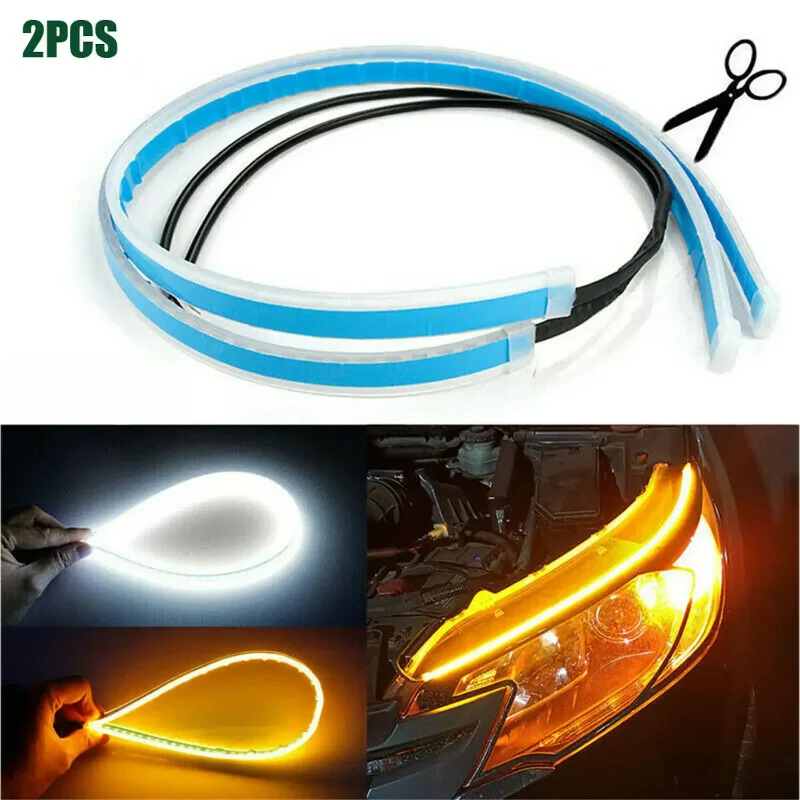 2pcs 30cm Car DRL Flexible Waterproof Headlight LED Strip Universal Auto Headlights RGB Turn Signal Yellow Brake Flow Lights