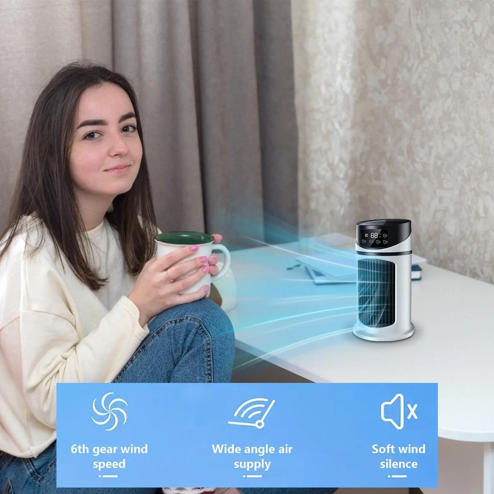 

Портативный вентилятор переменного тока, вентилятор-кулер, портативные кондиционеры, персональный испарительный охладитель с таймером, тихий увлажнитель для путешествий