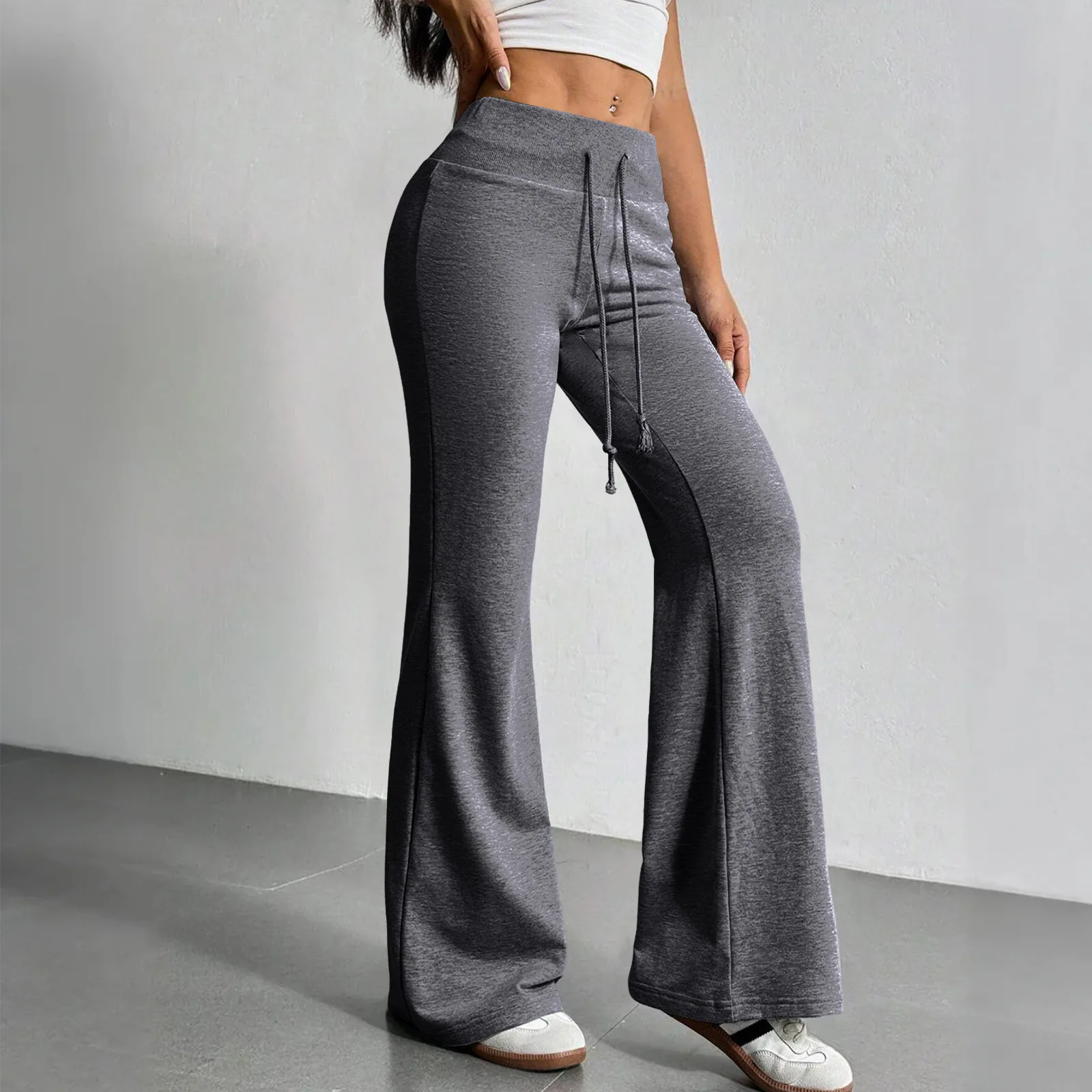 Damen-Hose mit hoher Taille, fließendem Schnitt, Kordelzug, weitem Bein, lässiger Sport-Sweatpants, lockere Passform, Streetwear, weich, Sommermode. – Detail 7