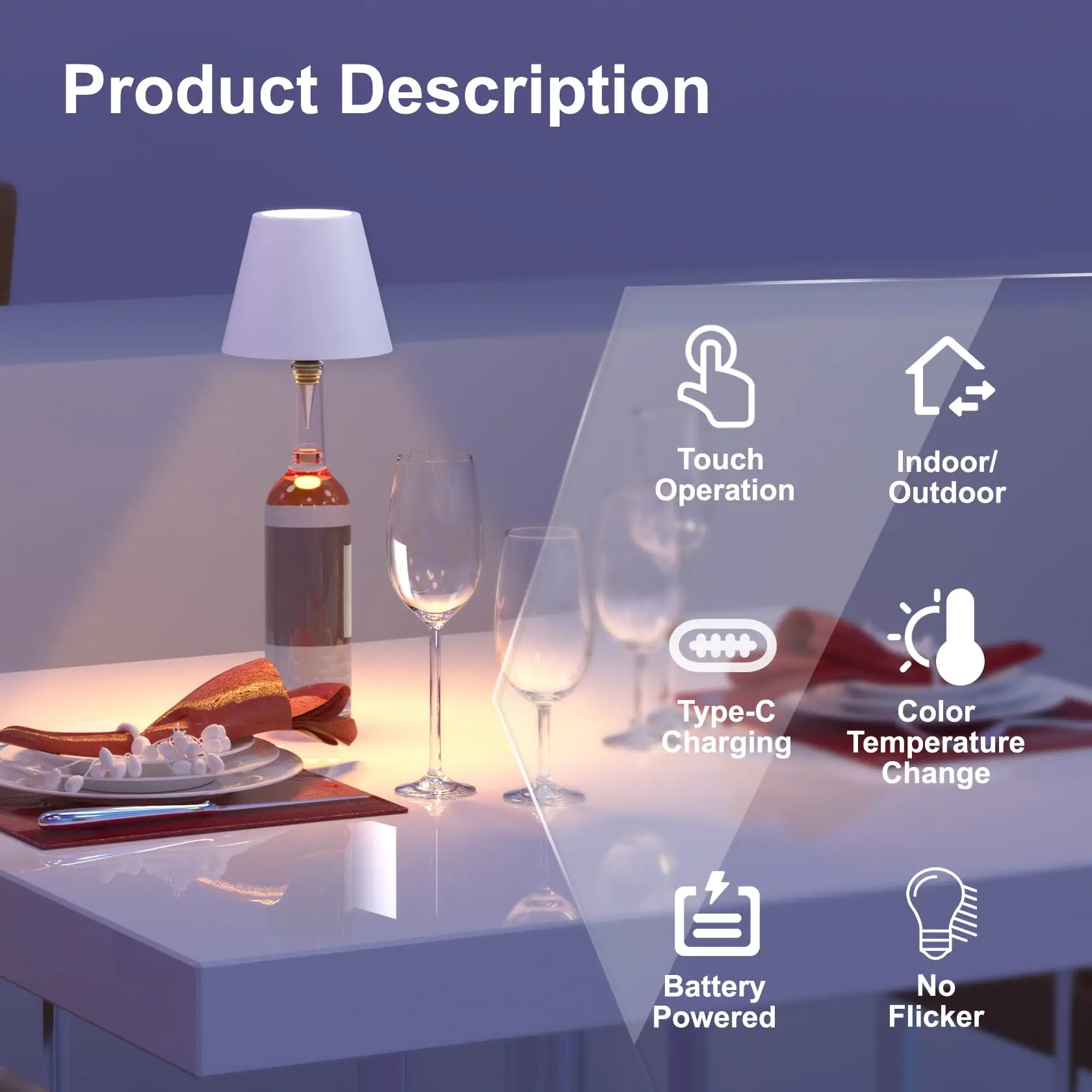 أضواء زجاجة النبيذ 3 ألوان USB غطاء مصباح زجاجة لاسلكي مع ضوء ستبليس يعتم أضواء LED لزجاجة الخمور القابلة لإعادة الشحن