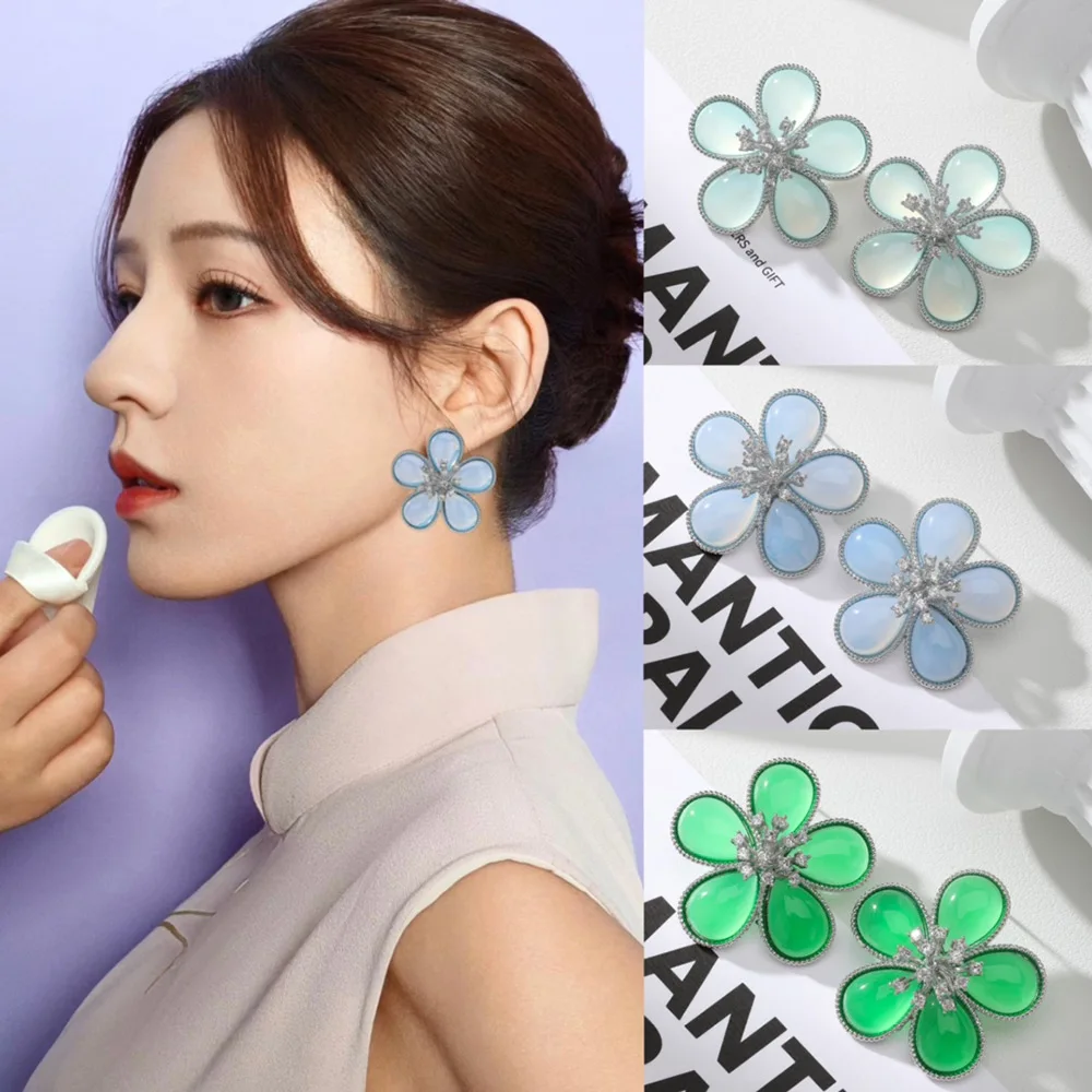 

Missvikki Trendy Jewelry Gift Romantic Luxury Fashion Flower Opal Stud Earrings For Women Wedding Party Bridal Earrings Jewelry