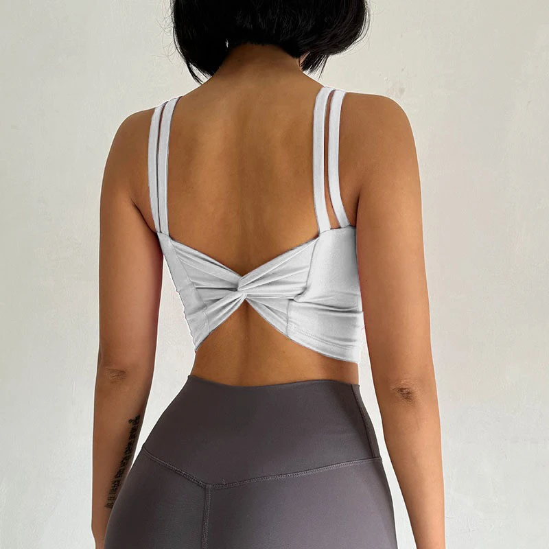 Women's Push up Sports Bra Fitness Yoga Top with Fixed Pads Sexy Back Knotted Running And Gym Bra Sports Underwear Pilates Vest