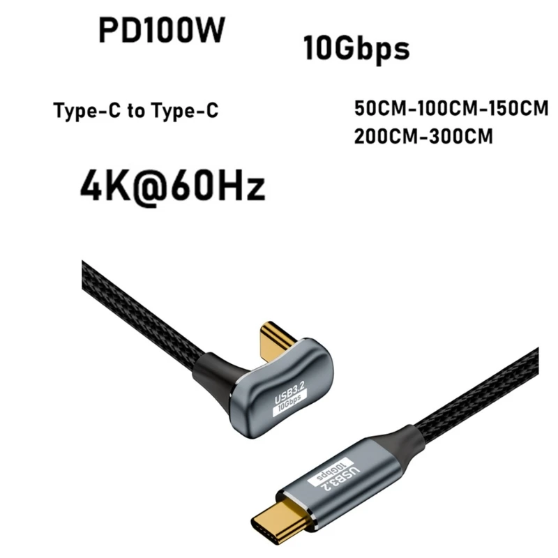 USB C타입 케이블, U 모양 고속 충전 데이터, 휴대폰 충전기 케이블, 샤오미, 삼성, 화웨이, USB-C 코드, PD100W, 180 도