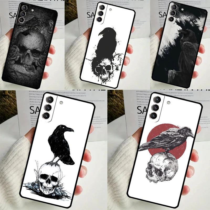 Crow Raven Dark Skull Case For Samsung Galaxy S24 Ultra S22 Plus S20 S21 FE S8 S9 S10 Note 10 20 S23 Ultra Cover