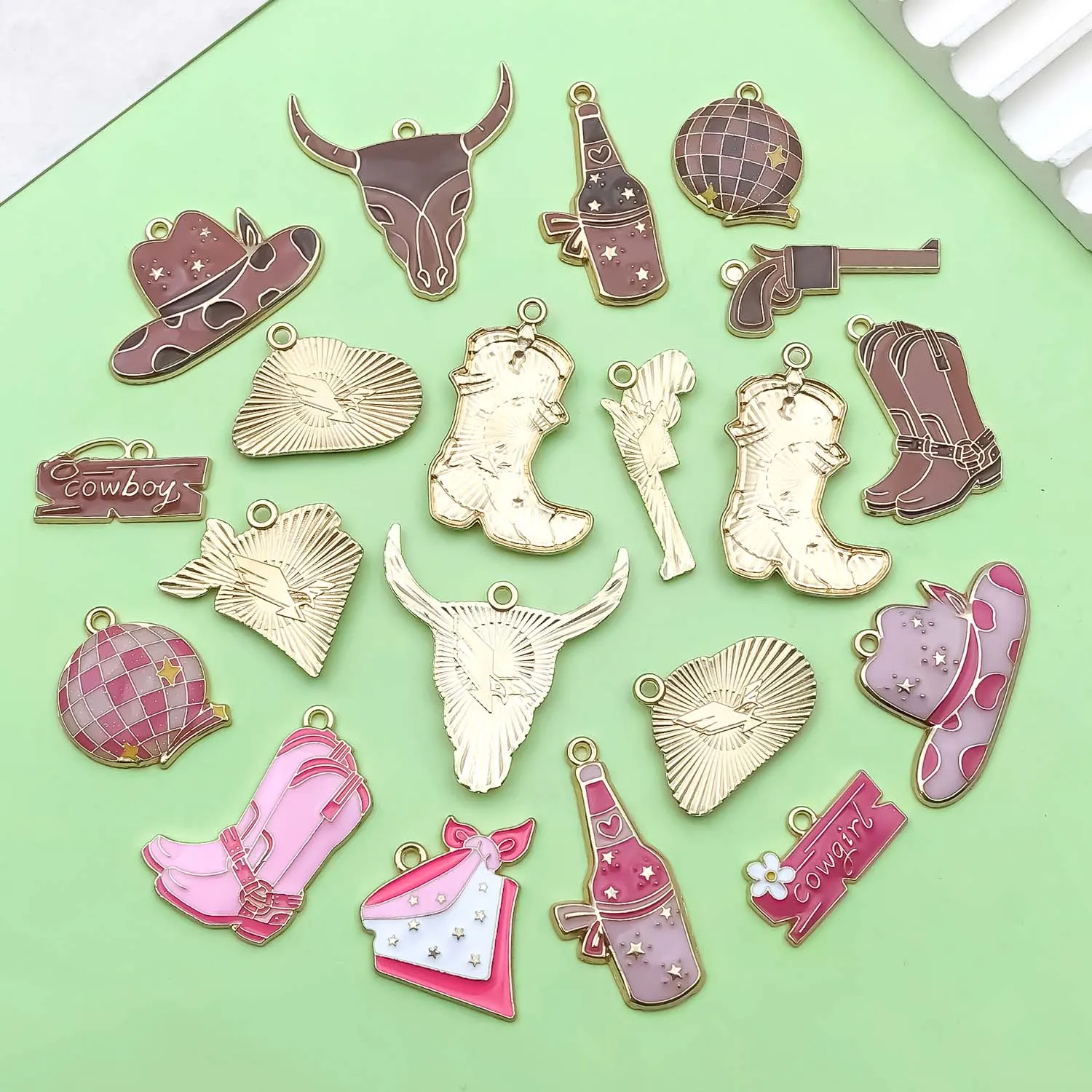 10/20pcs Enamel Western Cowboy Charms Alloy Boots, Hat, Bull Head Pendant for DIY Bracelet Necklace Jewelry Making Accessories