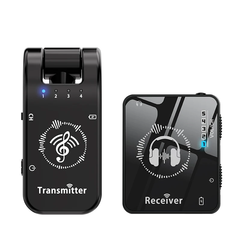 2024 NEW 2.4G Wireless Guitar System Earphone Monitor RechargeableTransmitter Receiver 4 Channels 48K 16Bit