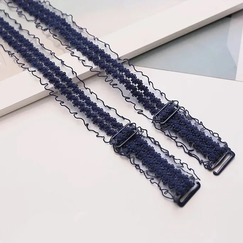 Non-Slip ajustável Ruffles Bra Correias, Roupa Interior Acessório, Lace, Stretch, 1 Par