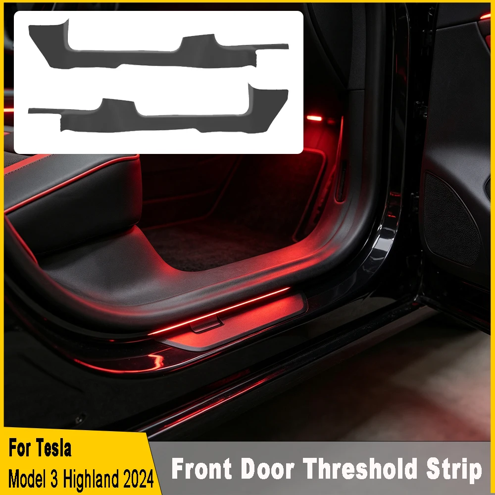 For Tesla Model 3 Highland 2024 Car Front Door Sill Protector Cover Threshold Strip Anti-kick Guard Panel Pad Interior Accessory