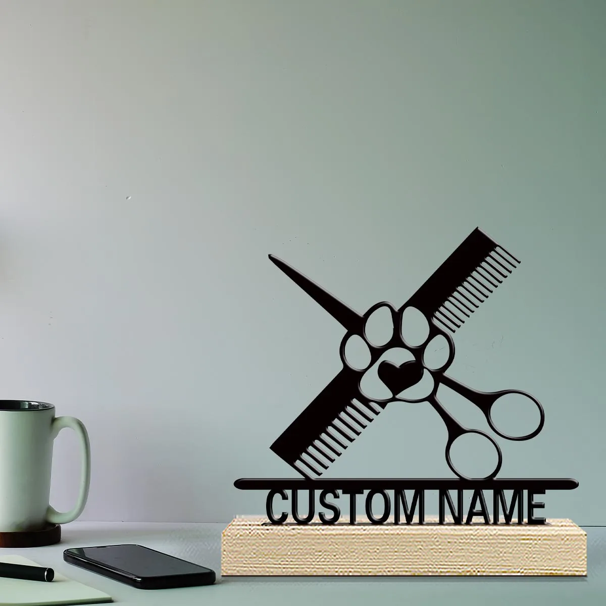 1pc Customized Wrought Iron Desktop Ornaments Custom Content With Wooden Base Desktop Decorations,Office Decorations