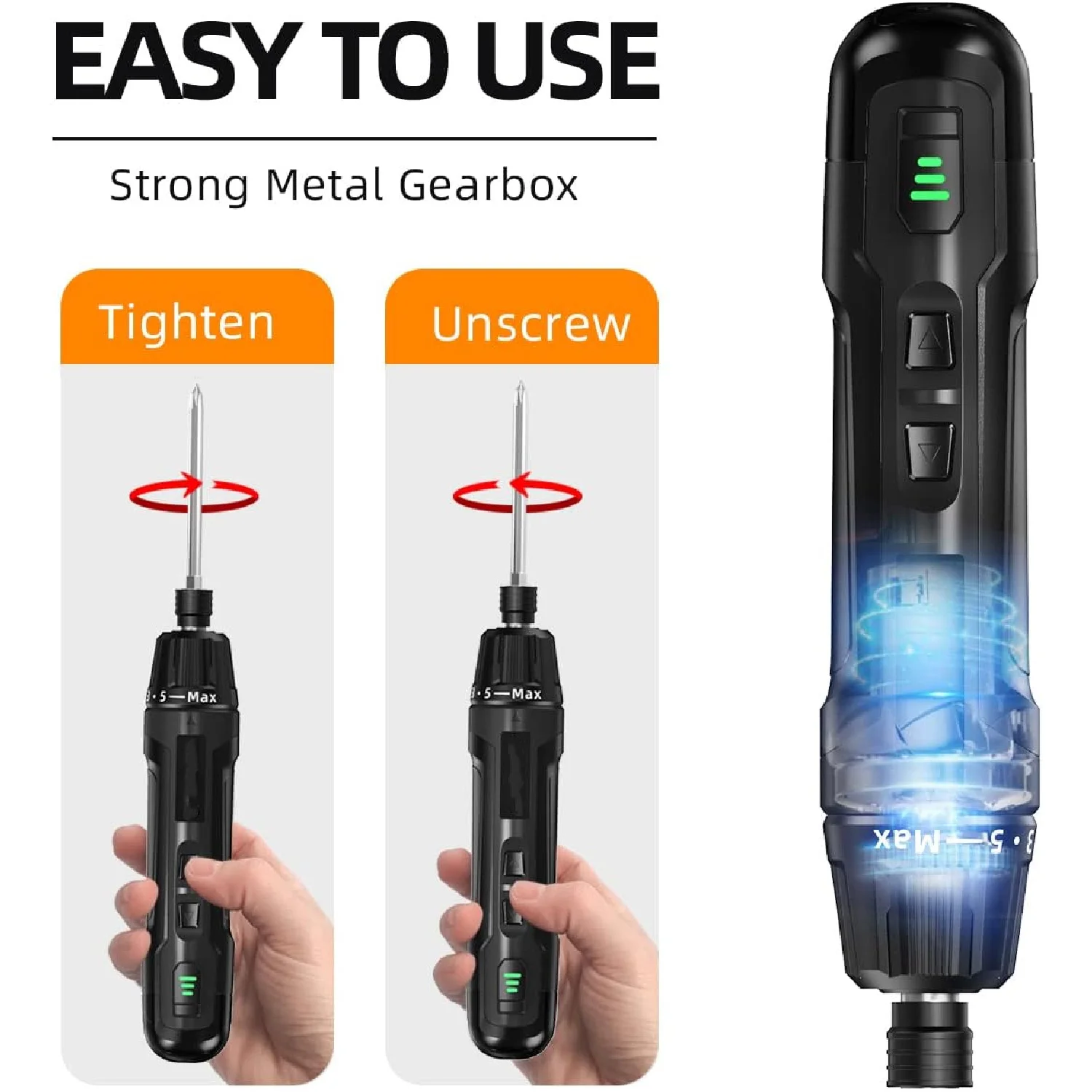 Electric Screwdriver, 350 RPM 3.6V, 5 Torque, 5N.m 2000mAh, Cordless Screwdriver Set, TYPE-C Charging Cable Manual & Electric