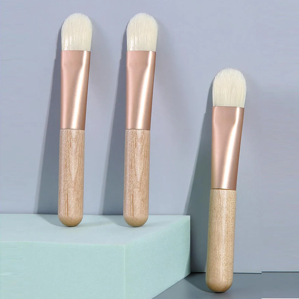 1 cepillo para máscara Facial en forma de abanico, brochas de maquillaje profesionales suaves para cara, mango de madera, herramienta cosmética portátil para el cuidado de la piel
