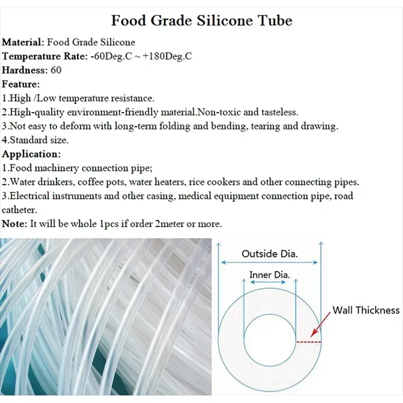 1M Food Grade Transparent Silicone Hose - ID 0.5-10mm, Flexible Nontoxic Clear Rubber Tube, Soft Silicone for Water & Food Use