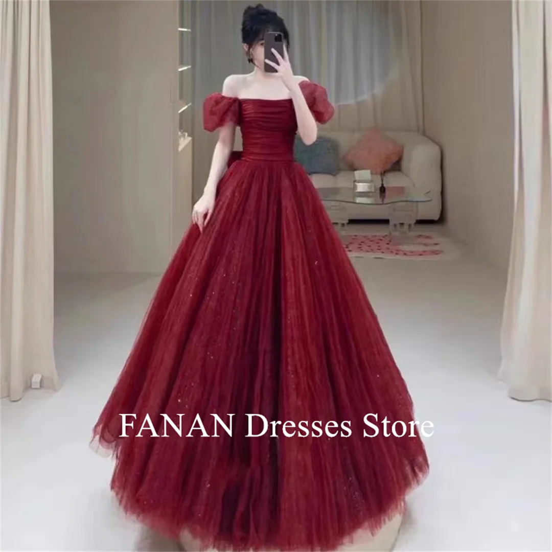 FANAN Off Shoulder Glitter Fashion Evening Party Dresses Korea Princess Burgundy Wedding Women Formal Gowns Event Prom Gowns