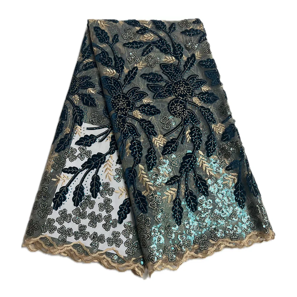 High Quality Sequined Velvet Lace Fabrics Women Tulle Mesh Hot Sale Embroidery Velvet Lace Fabric For Weddings Dress Luxury