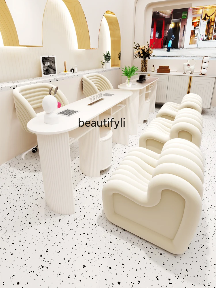 Cream Style Manicure Table and Chair Set Combination Embedded High-Power Vacuum Cleaner No Leakage Gray