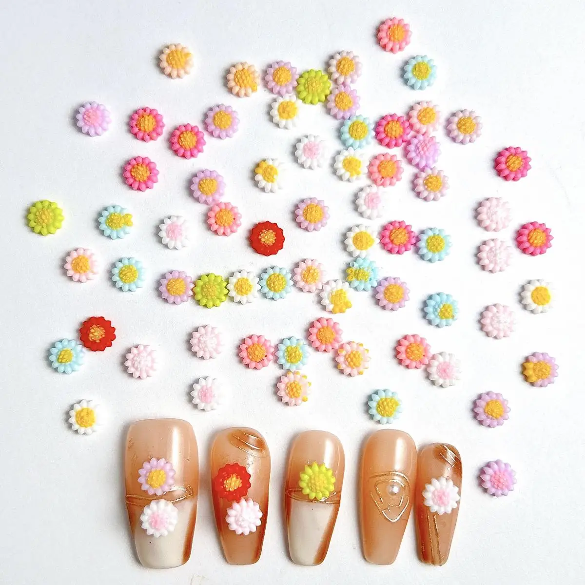 Mixed 3D Resin Kawaii Sunflower Nail Art Charm Night Light Mini Multi-Color Flower Nail Art Decoration Supplies For Manicure DIY
