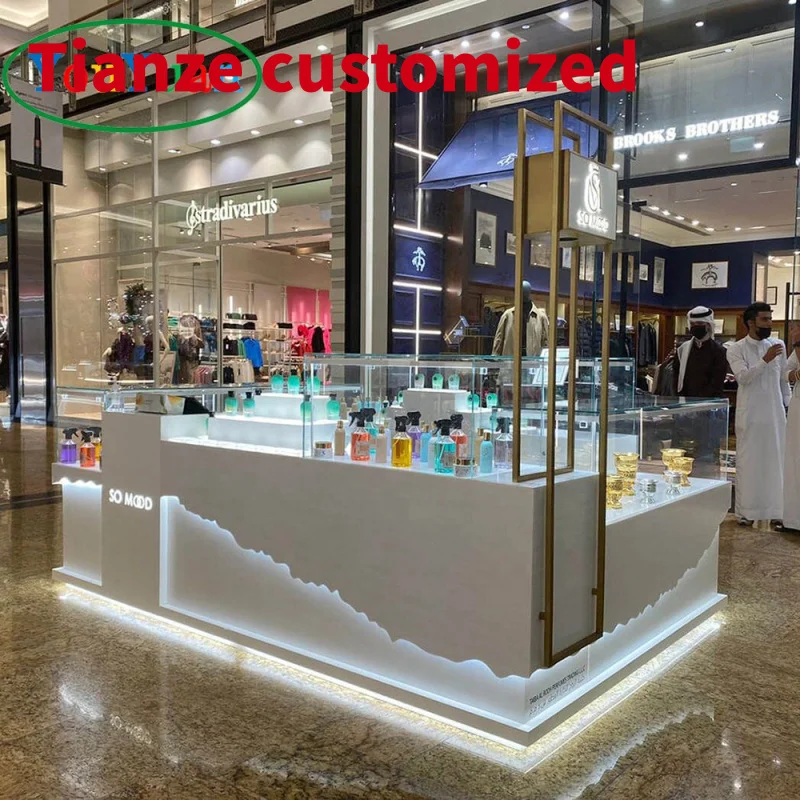 

(customized)Mall kiosk Jewelry glass showcase display perfume cabinets sale perfume storage cabinet white color