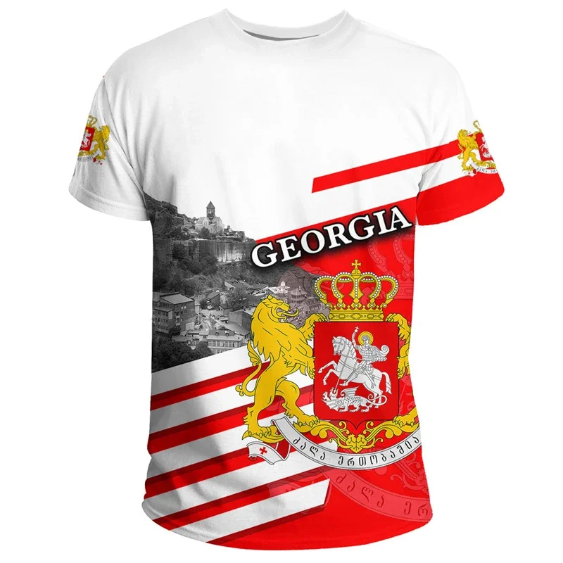 

Georgian Flag Fashion Outdoor T-shirt 2024 Sports Daily Gym Fitness T-shirt Men's Clothing Georgian Logo O High Neck