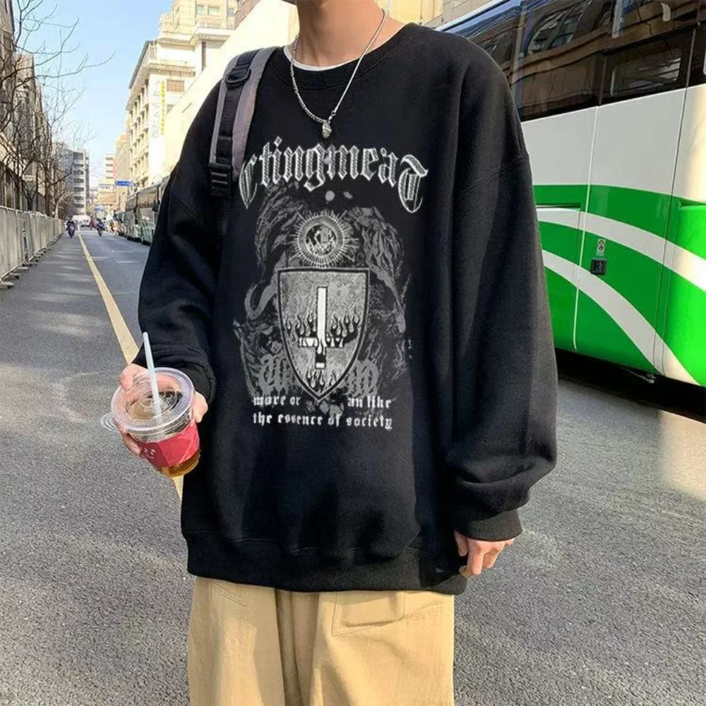 T shirt for men Anime Dark Cross Print Long Sleeve Tee men Autumn Vintage Y2k Streetwear Graphic Tshirts High Street Tee Men Top