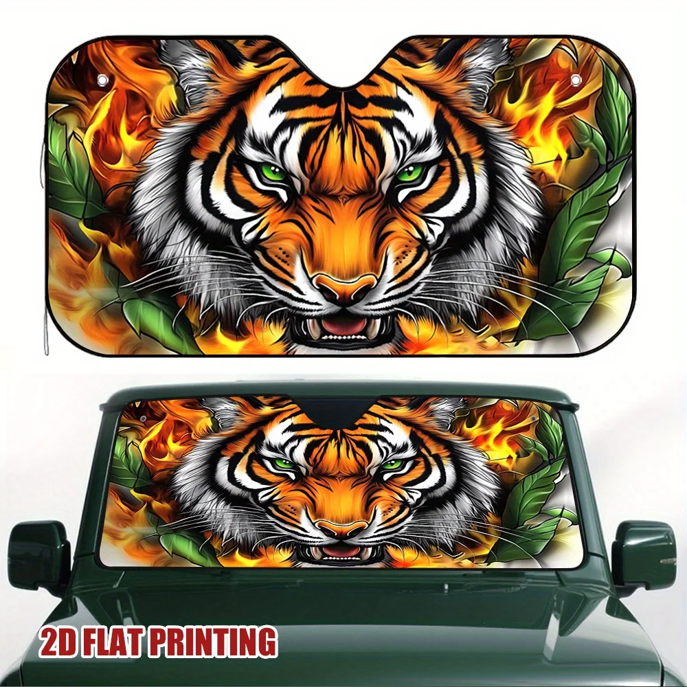 1pc Fiery Majestic Tiger Portrait Car Sun Visor, Great For Parking During Midday, Keeps The Car Interior Cool And Provides A Rel