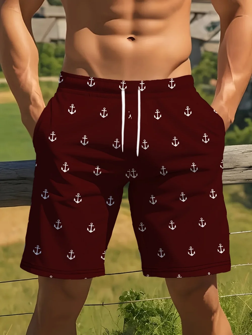 Summer New Simple Graphic Casual Shorts Men Anchor Print Swim Trunks Hawaiian Comfortable Shorts Casual Oversized Sport Shorts