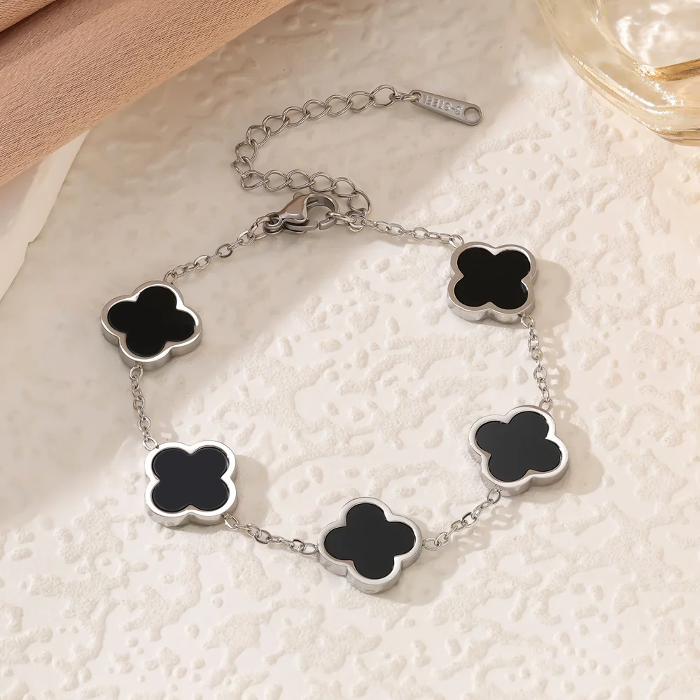 من المألوف نمط جديد أربع أوراق البرسيم الفولاذ المقاوم للصدأ 18K سوار مطلي بالذهب مع أم اللؤلؤ، مجوهرات غير يتلاشى #5