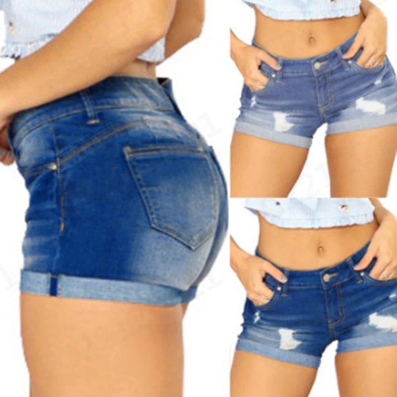 Combahsaki Pantaloncini di jeans strappati vintage Y2K da donna Pantaloncini di jeans slim fit a vita bassa con bottoni estivi casual con tasche