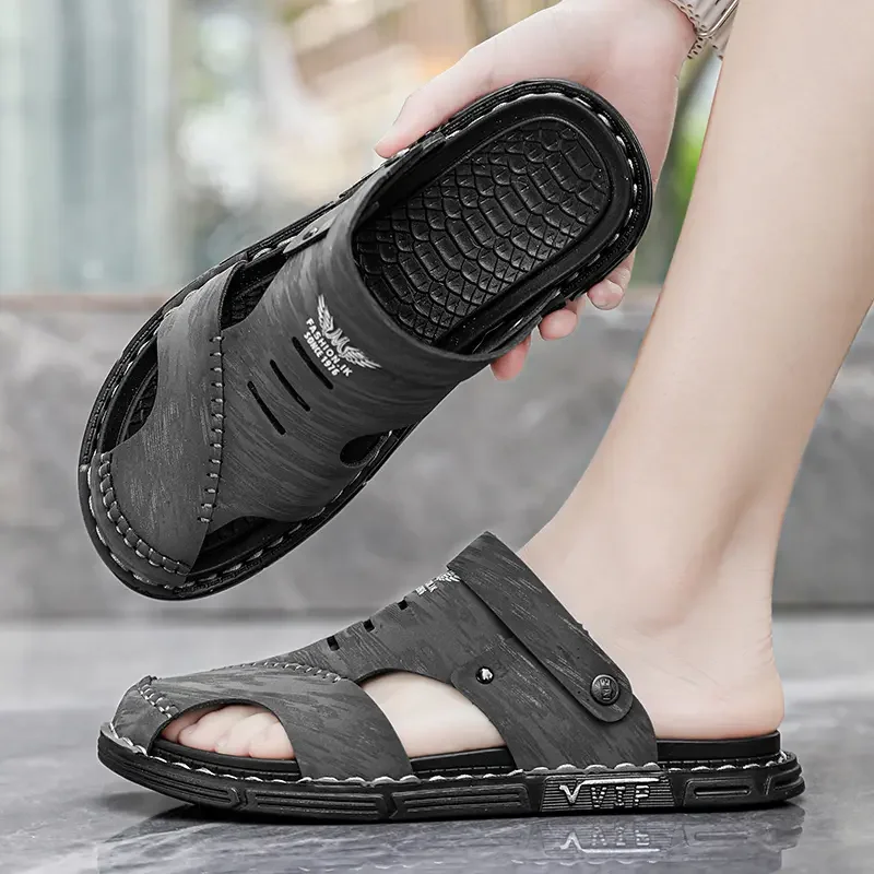 Unique Style Classic and Comfortable Sandals for Men Summer Style Handmade Leather Slides with Soft Insole and Arch Support Men