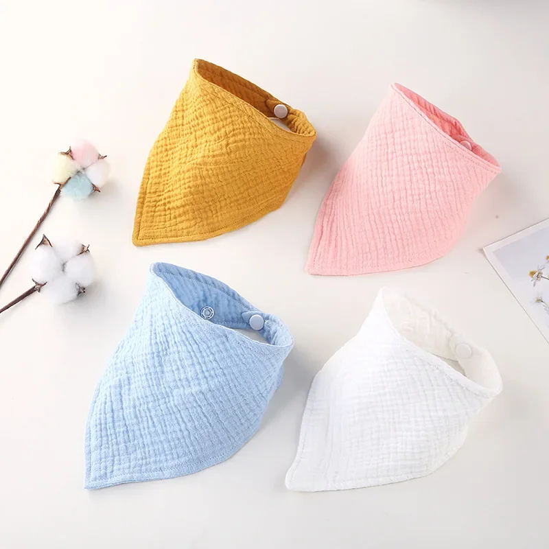 18 Colors Double-Layer Gauze Pure Color Cotton Baby Bib Soft Muslin Stuff Triangle Burp Cloth Newborn Drool Bibs