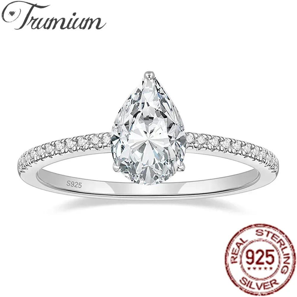 Trumium 2 CT 925 Sterling Silver Engagement Rings Gemstone Cubic Zirconia Wedding Promise Rings for Women Fine Jewelry Gifts