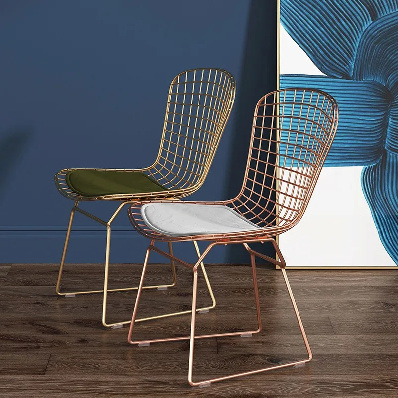 Gold Hollow-Out Iron Dining Chair with Backrest, Creative Home Kitchen Seating, Modern Metal Decor, Space-Saving & Rustproof