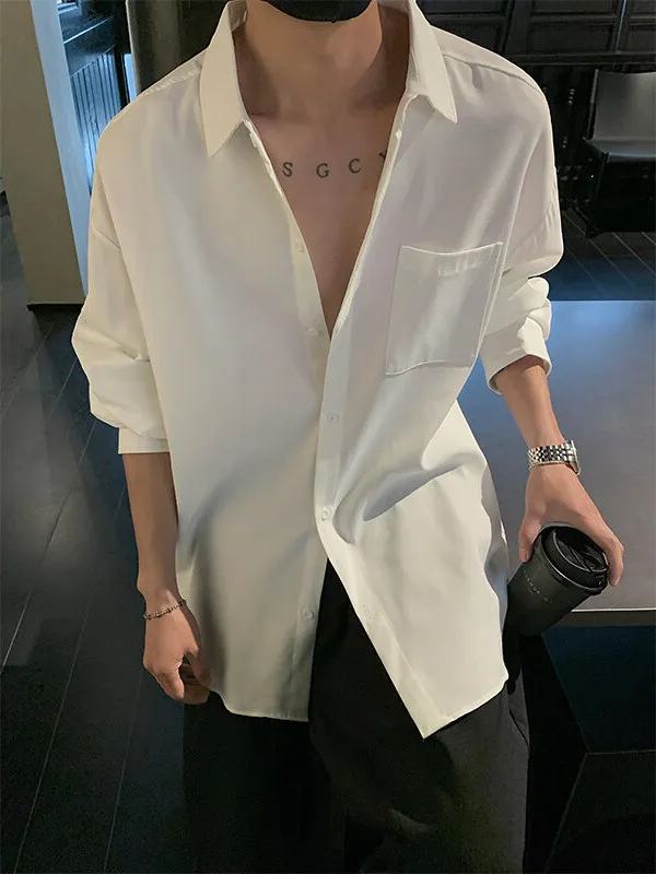

White Long Sve Ice Silk Men's irt Spring High-End Drapey Sunscreen Outerwear Breathable Polyester Nylon Cosite Fiber