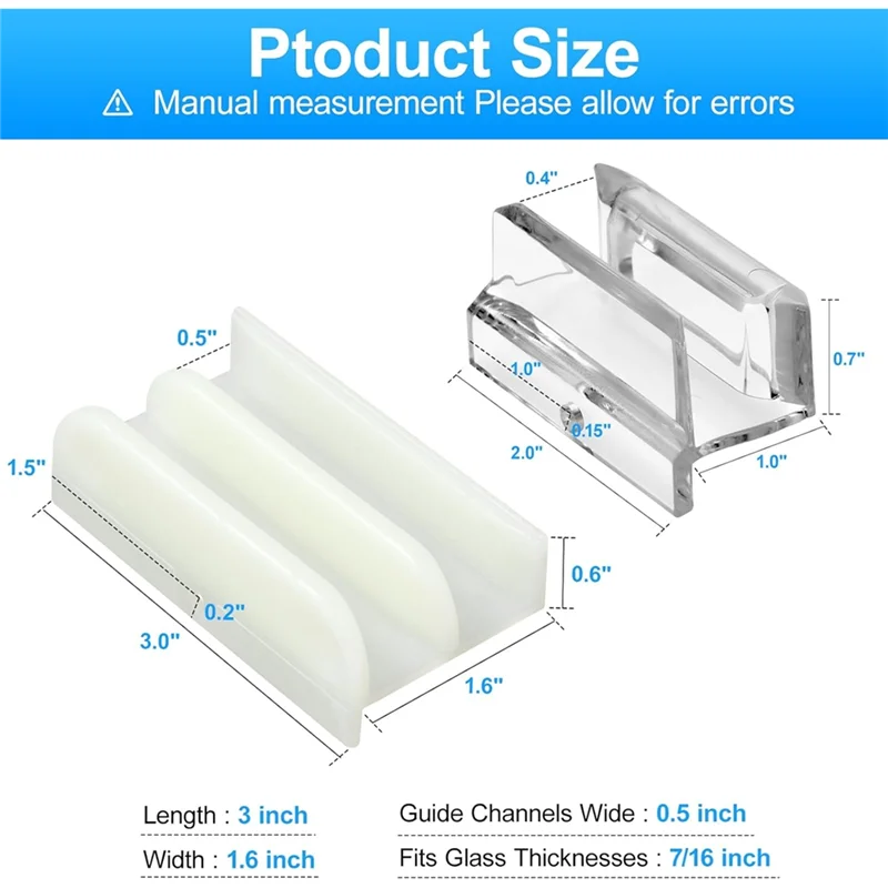 FAST-Sliding Shower Door Bottom Guide With Screw For Glass Shower Doors Fits 1/2In & 3/8In Glass Thickness