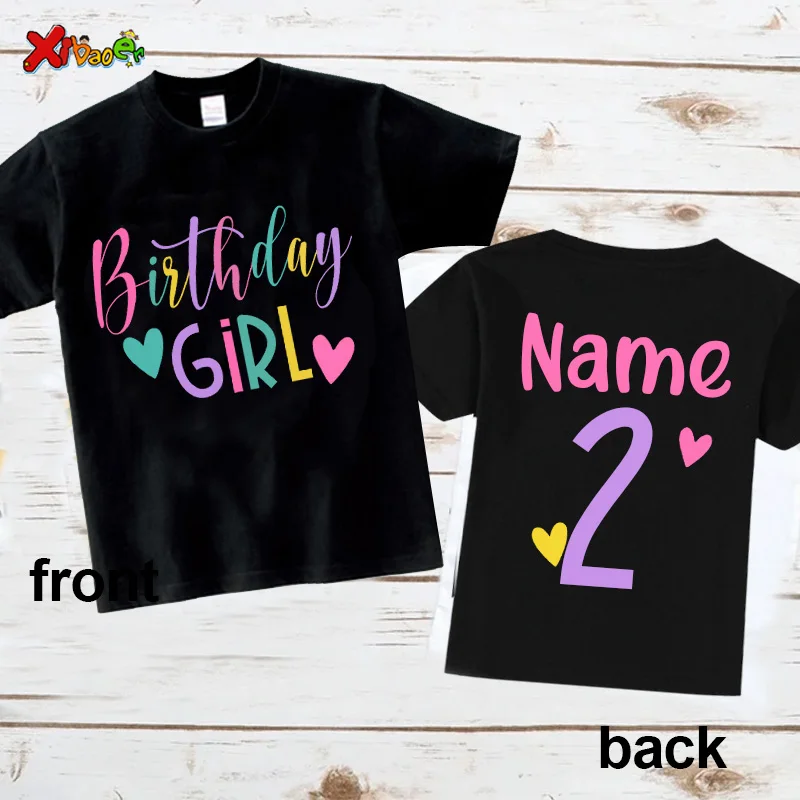 Girl Birthday T Shirt Party Outfits for Kids Custom Name Shirts Baby Girl Clothing Heart T-shirt Kids Clothes 8th Birthday Girls