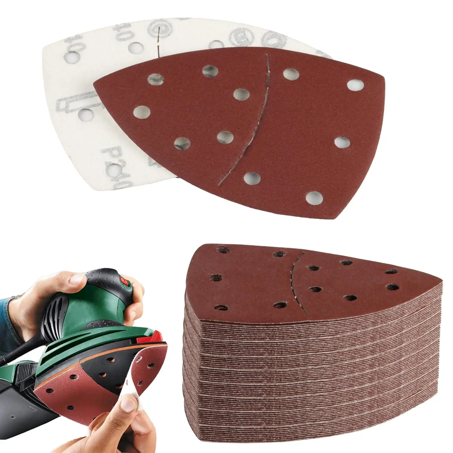 65Pcs Mouse Detail Sander Sandpaper Triangular Sanding Sheets 40-320 Grit Hook & Loop Sanding Pads For Bosch Multi Sander