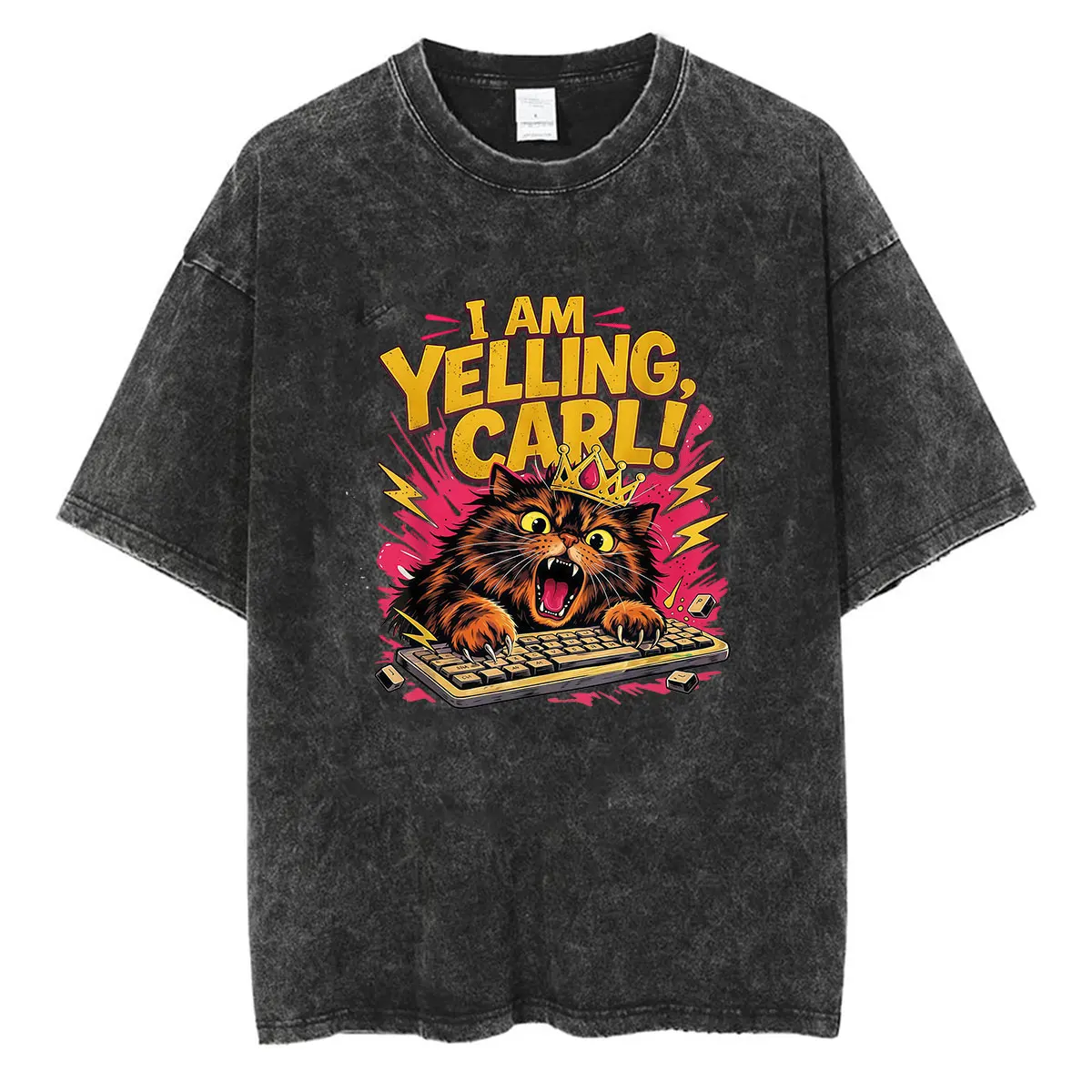 I Am Yelling Carl Dungeon Crawler Carl Vintage Washed T Shirt Princess Donut Cat Gamer Clothing Short Sleeve T-shirts Men Women