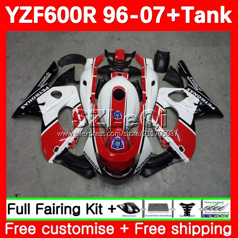 Body For YAMAHA YZF600R Thundercat YZF-600R 96 97 98 99 01 120No.40 YZF 600R White red 2002 2003 2004 2005 2006 2007 Fairing