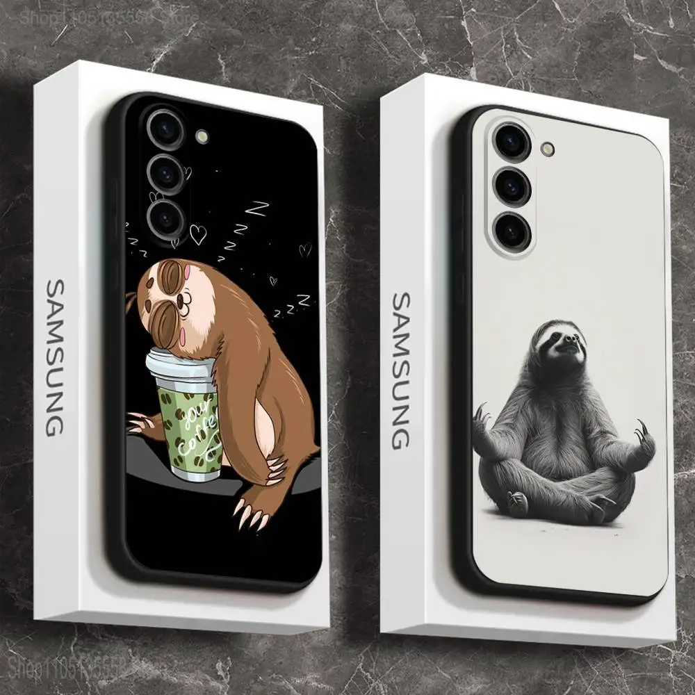 

Animal Cute Cartoon Sloth Phone Case For Samsung Galaxy A 73,72,51,53,52,71,22,5G,Note,J7,8,9 Soft Black Cover
