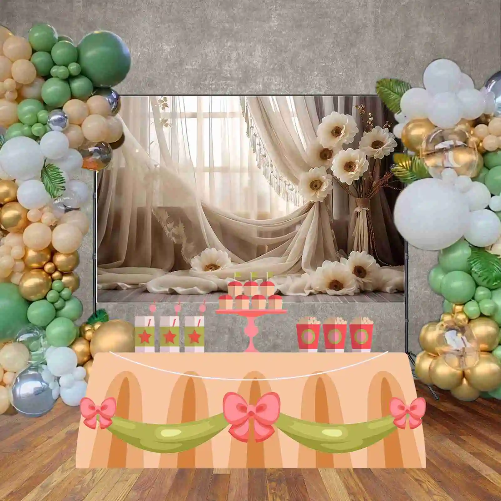MOON.QG Flower Curtain Bohemian Style Background Wedding Birthday Portrait Backdrops Customized Party Decoration Photocall Props
