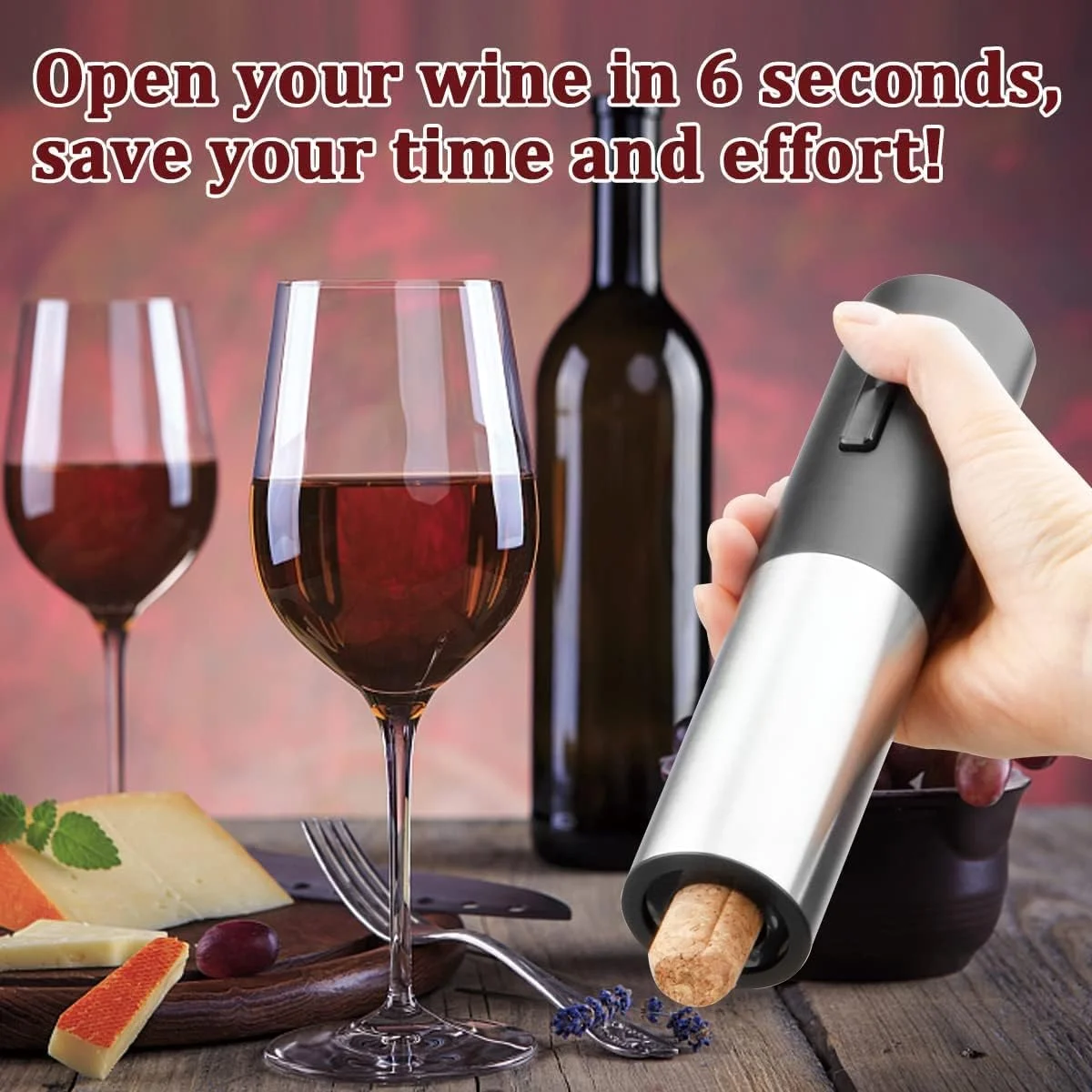 

Electric Wine Corkscrew with Foil Cutter, Vacuum Stopper 4-in-1 USB Rechargeable Red Wine Automatic Bottle Opener Kitchen Tools