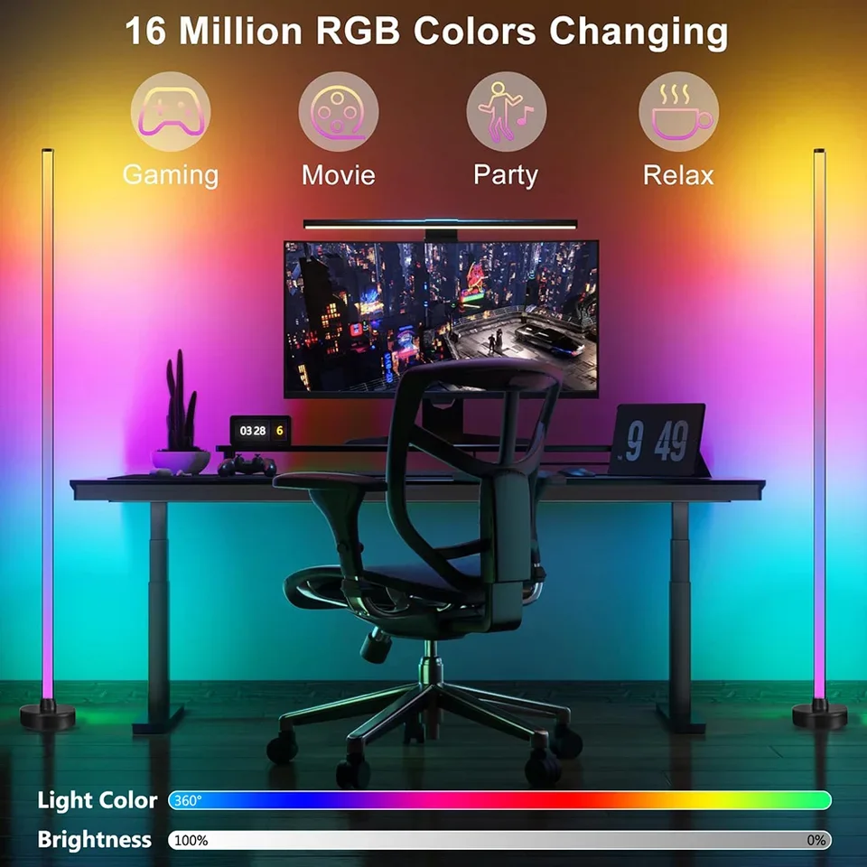 مصباح أرضي LED ذكي RGB عن بعد والتحكم في التطبيق ومزامنة الموسيقى وإضاءة الزاوية ومؤقت المزاج الحديث مصباح قائم لألعاب غرفة المعيشة #2