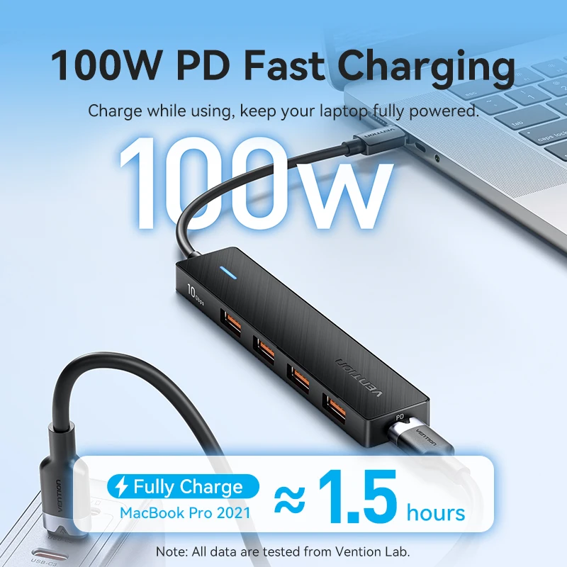 Vention 2025 USB 3.2 Gen2 HUB 10Gbps PD100W شحن USB A نوع C 5 منافذ الفاصل محول متعدد المنافذ لأجهزة الكمبيوتر المحمول Macbook Pro Air