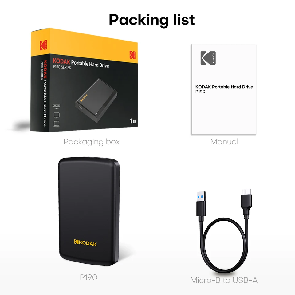 Kodak Portable External Hard Drive HDD P150 5Gbps USB3.0 External